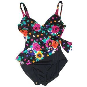 𝅺VTG Catalina Floral Full Piece Bathing Suit One Piece Layered size 12 Retro